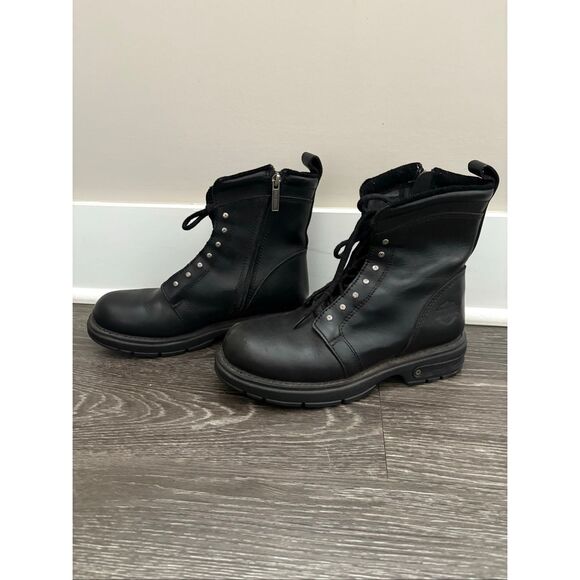 Harley Davidson Women’s Black Leather Biker Combat Style Boots Size 8 - Picture 5 of 7